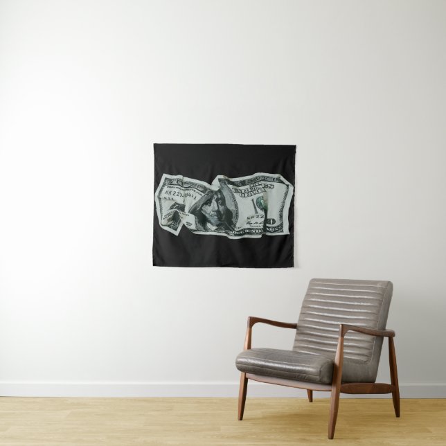 Modern Crumpled $100 Bill Design Tapestry (In Situ (Horizontal))