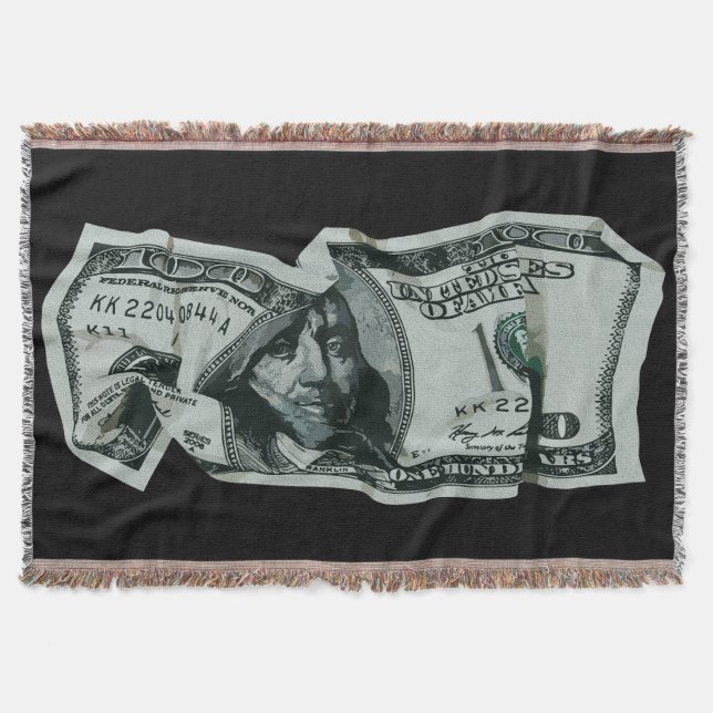 Modern Crumpled $100 Bill Design Throw Blanket (Front)