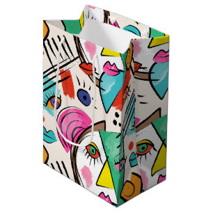 Modern Cubism Abstract Artsy Female Faces Medium Gift Bag