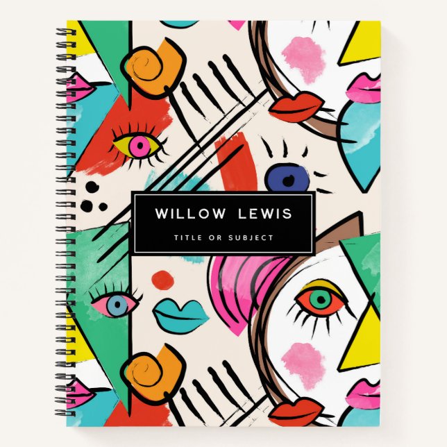 Modern Cubism Abstract Artsy Female Faces Notebook (Front)