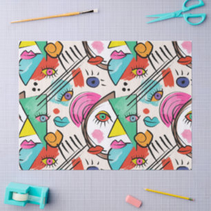 Modern Cubism Abstract Artsy Female Faces Tissue Paper