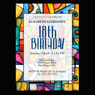 Modern Cubist 18th Birthday Invitation