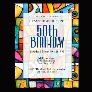 Modern Cubist 50th Birthday Invitation