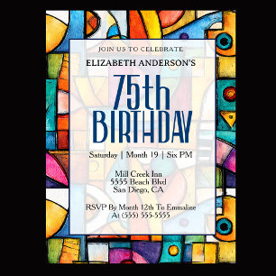 Modern Cubist 75th Birthday Invitation