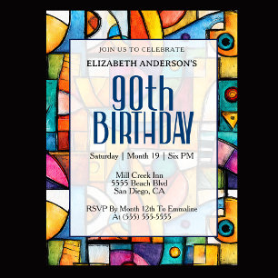 Modern Cubist 90th Birthday Invitation