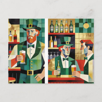 Modern Cubist Irish Pub Art Postcard