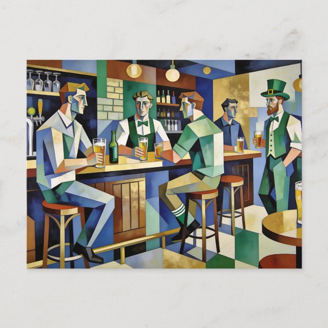 Modern Cubist Irish Pub Postcard (Front)