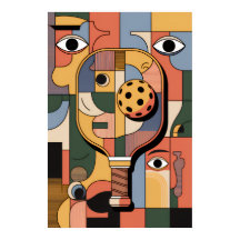 Modern Cubist Pickleball Paddle Ball Art Poster
