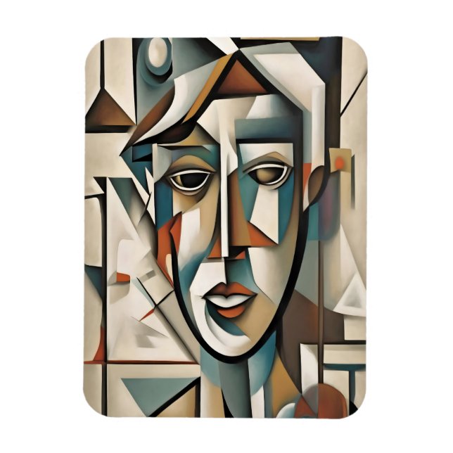 Modern Cubist Portrait Abstract Art Magnet (Vertical)