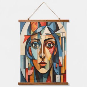 Modern Cubist Portrait Geometric Wall Art Tapestry