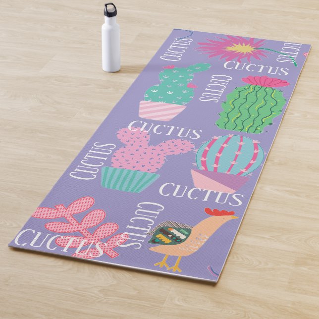 Modern cuctus illustrations Purple background Yoga Mat (In Situ)