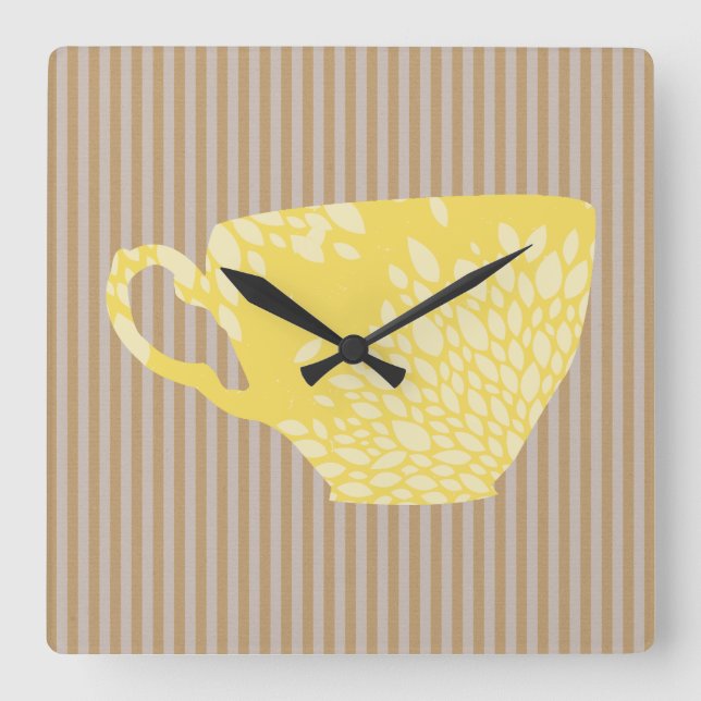 Modern Cup & Stripes Square Wall Clock (Front)
