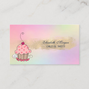 Modern Cupcake Bakery Brush Stroke Holographic Business Card
