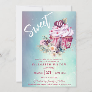 Modern cupcake girly watercolor boho floral  invitation