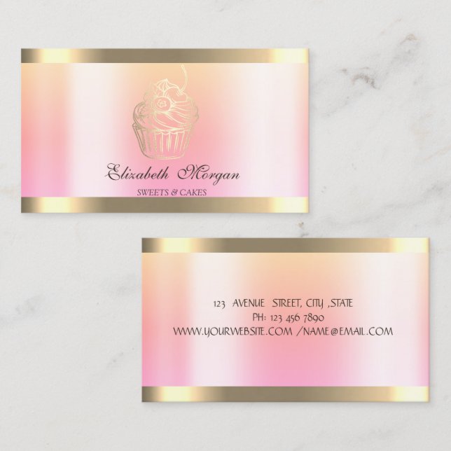 Modern Cupcake Gold Stripe Ombre Bakery  Business Card (Front/Back)