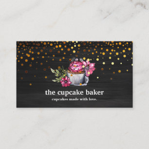 Modern Cupcake Logo Bakery Chef Catering Confetti Business Card