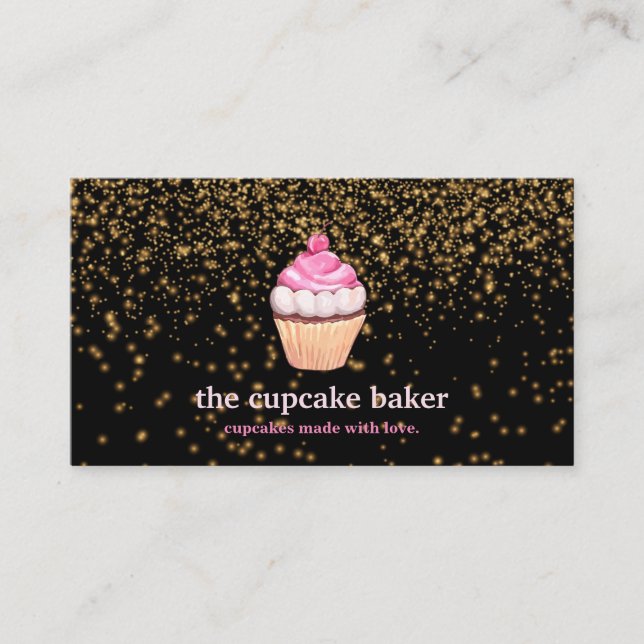 Modern Cupcake Logo Bakery Chef Catering Confetti  Business Card (Front)