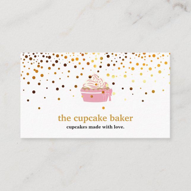 Modern Cupcake Logo Bakery Chef Catering Confetti Business Card (Front)