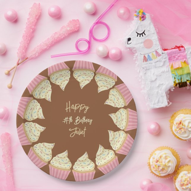 Modern Cupcake Sprinkles Birthday Paper Plate (Party)