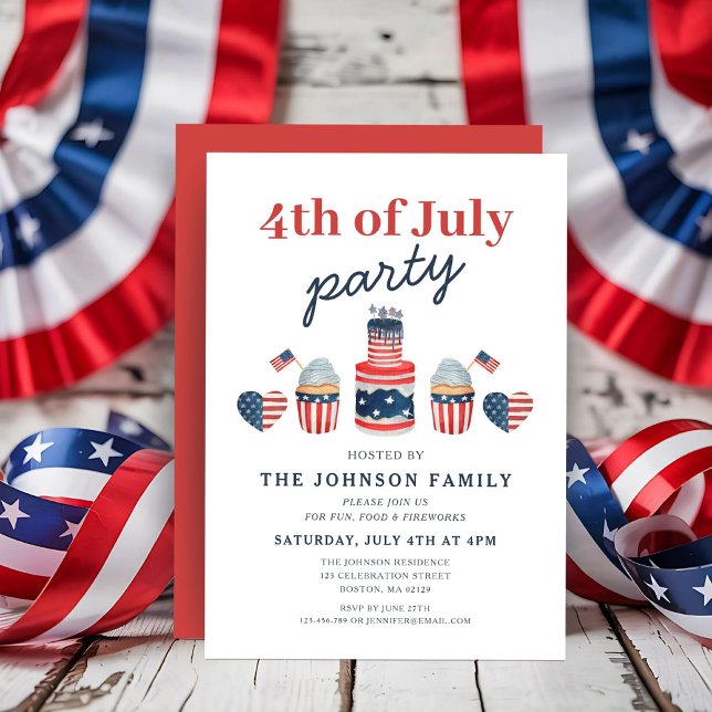 Modern Cupcakes 4th Of July Party Invitation (Creator Uploaded)
