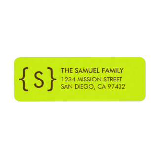 Modern curly bracket monogram lime return address