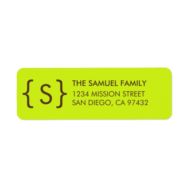 Modern curly bracket monogram lime return address (Front)