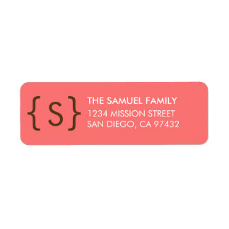Modern curly bracket monogram pink return address