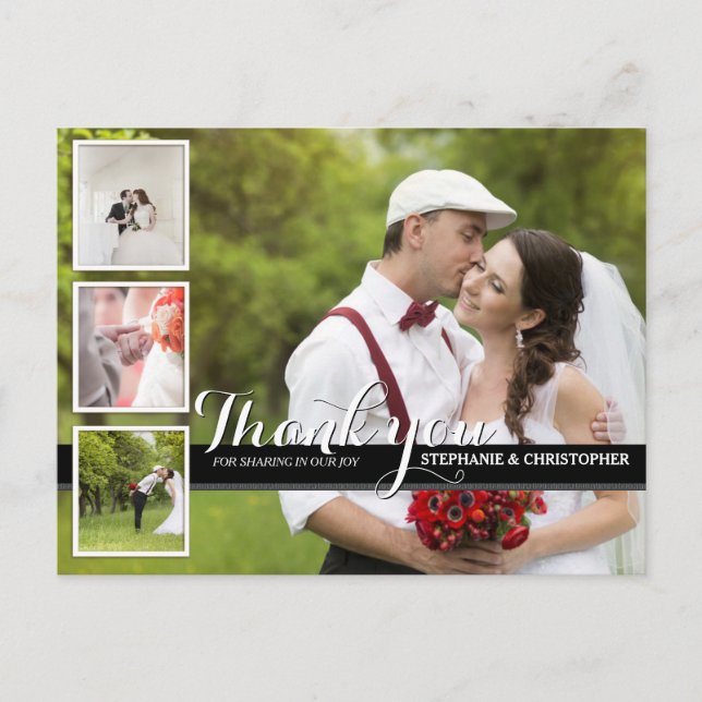 Modern Cursive Wedding Photo Thank You Postcard (Front)