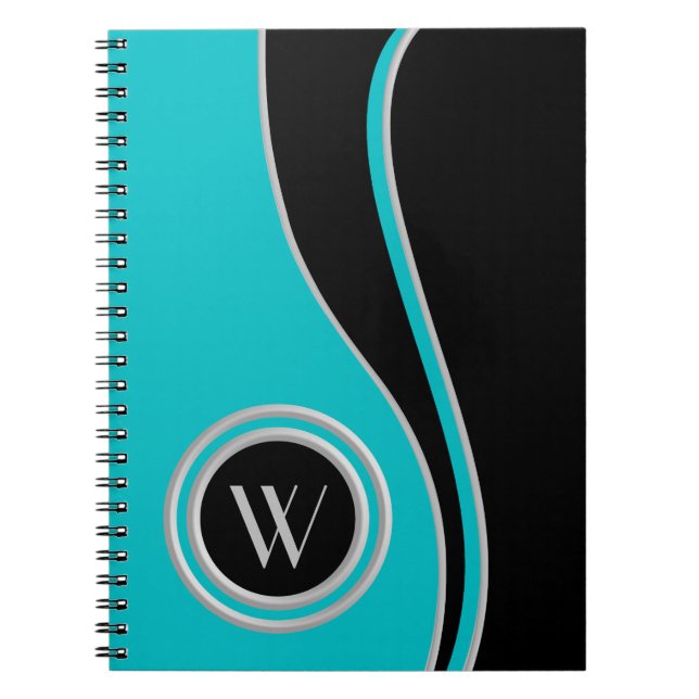 Modern Curves Duo Tone Monogrammed Spiral Notebook (Front)