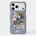 Modern custom 12 photo collage name grey<br><div class="desc">Add twelve family,  kids,  pets,  or best friends images and create your own beautiful photo collage phone case with your name script over a grey background.             Easy to personalise with your custom square images and letter</div>