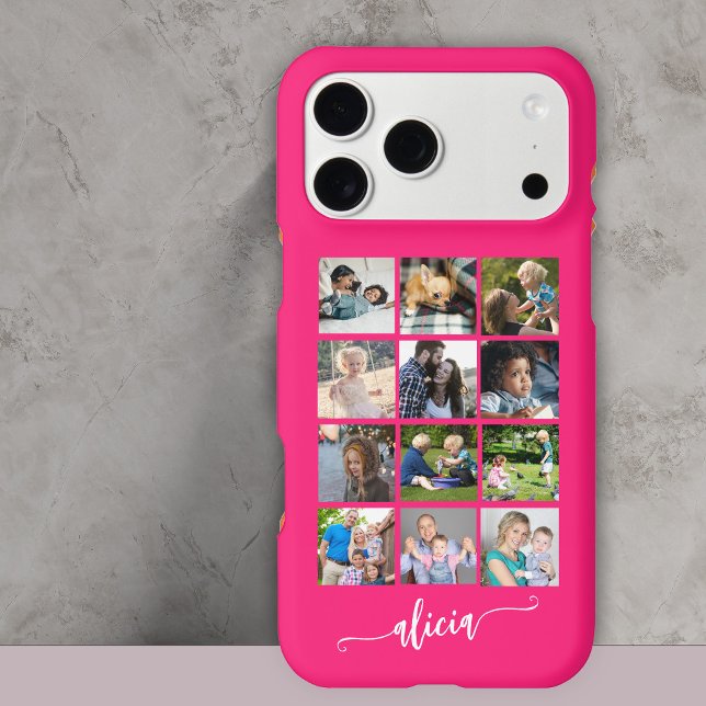 Modern custom 12 photo collage name hot pink (Creator Uploaded)