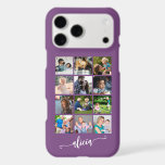 Modern custom 12 photo collage name purple<br><div class="desc">Add twelve family,  kids,  pets,  or best friends images and create your own beautiful photo collage phone case with your name script over a purple background.             Easy to personalise with your custom square images and letter</div>
