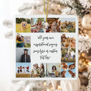 Modern Custom 12 Photo Collage With Quote Ceramic Ornament