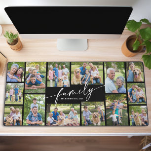 Modern Custom 14 Photo Collage Family Script  Desk Mat