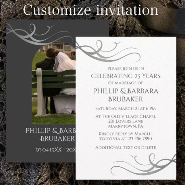 Modern Custom 25th Wedding Anniversary Arch Photo Invitation (Add a photo and personalize this template for an elegant 25th wedding anniversary party invitation
)