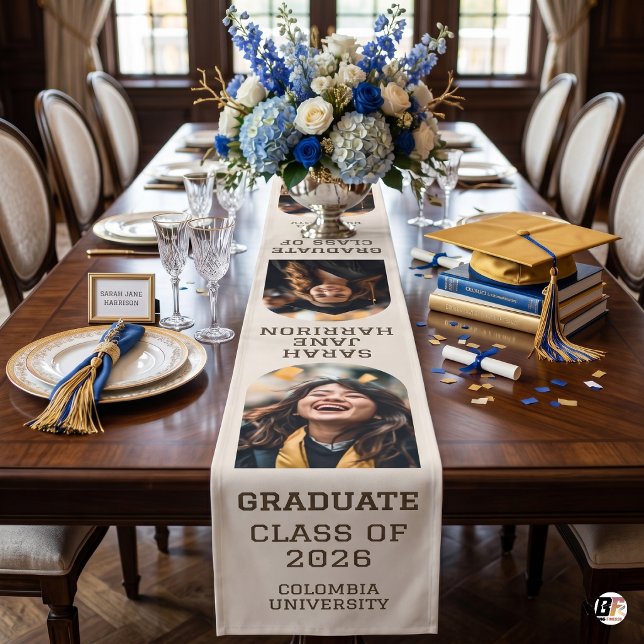 Modern Custom 2-Photo & Name Graduation Medium Table Runner (#graduation)