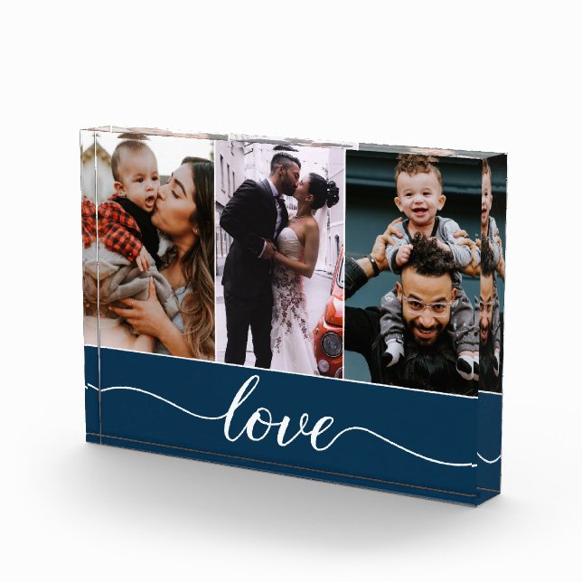 Modern Custom 3 Photos Love Script Blue (Right)