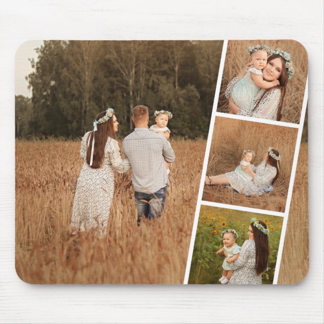 Modern Custom 4 Photo Collage Mousepad (Front)