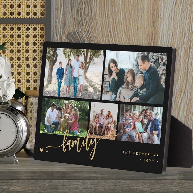 Modern custom 5 photo collage family  plaque (Creator Uploaded)