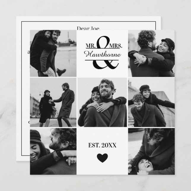 Modern custom 7 Couple Photos with Monogram Holiday Card (Front/Back)