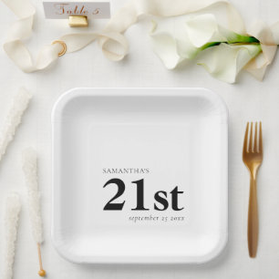 Modern Custom Any Colour 21st Name Date Paper Plate