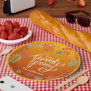 Modern Custom Autumn Foliage Happy Thanksgiving Paper Plate