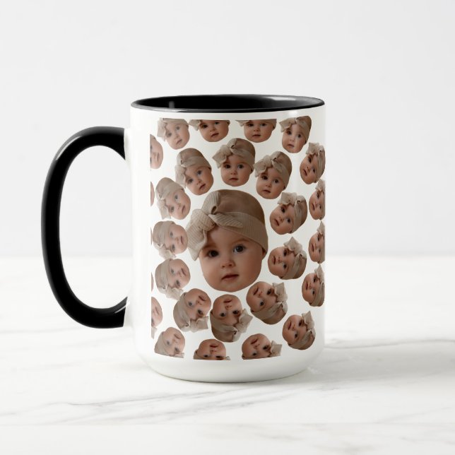 Modern Custom Baby Face Grandpa Grandma Birthday  Mug (Left)