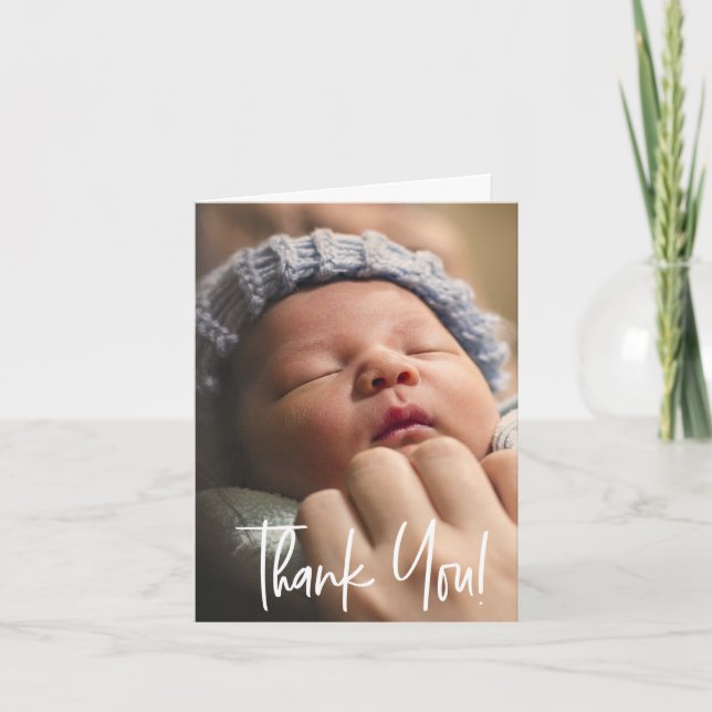 Modern Custom Baby Photo Thank You Script Announcement (Front)