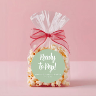 Modern Custom Baby Shower Black Text Popcorn  Clas Classic Round Sticker