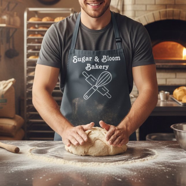 Modern Custom Bakery Gray Name Chef / Staff Apron (Creator Uploaded)