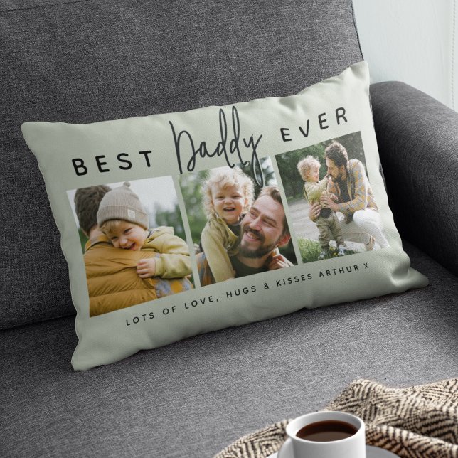 Modern Custom Best Daddy Ever | 3 Photo Lumbar Cushion (Creator Uploaded)
