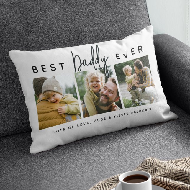 Modern Custom Best Daddy Ever | 3 Photo Lumbar Cushion (Creator Uploaded)