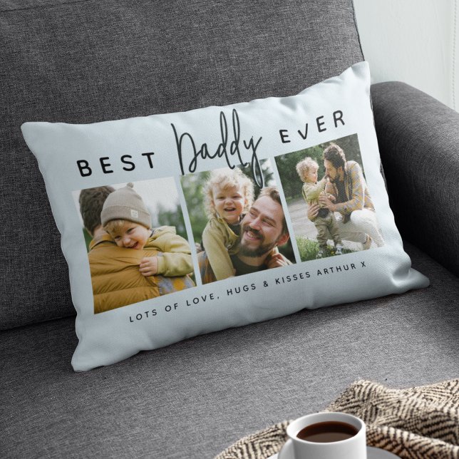 Modern Custom Best Daddy Ever | 3 Photo Lumbar Cushion (Creator Uploaded)