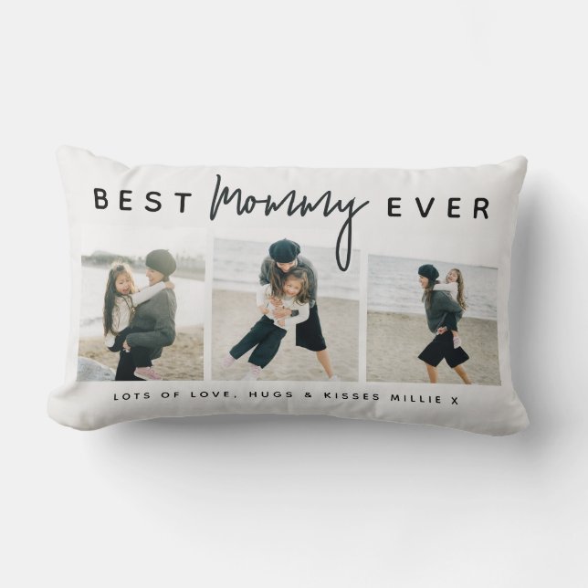 Modern Custom Best Mommy Ever | 3 Photo Lumbar Cushion (Front)